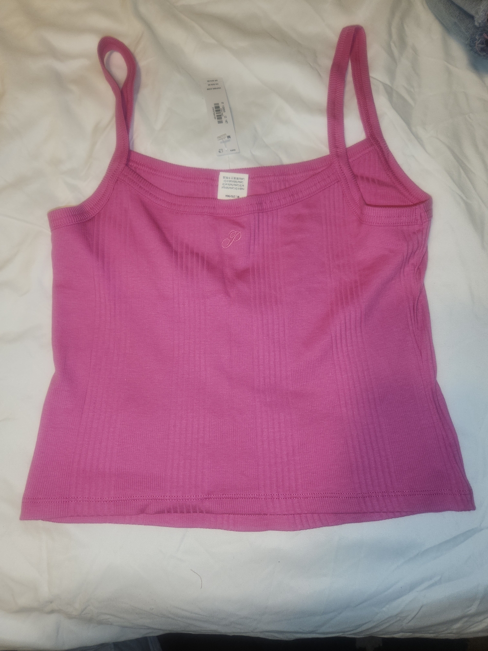 PINK Victoria's Secret Hot Pink Ribbed Tank with Spaghetti Straps